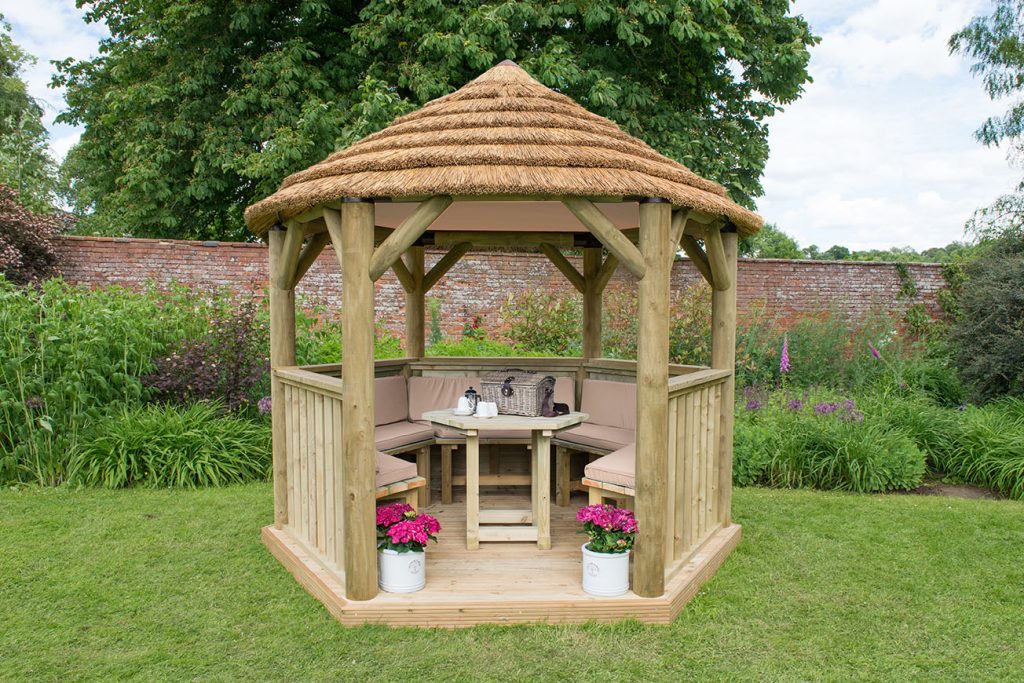 Table, Benches and Cushions for 3m Hexagonal Garden Gazebo - Cream