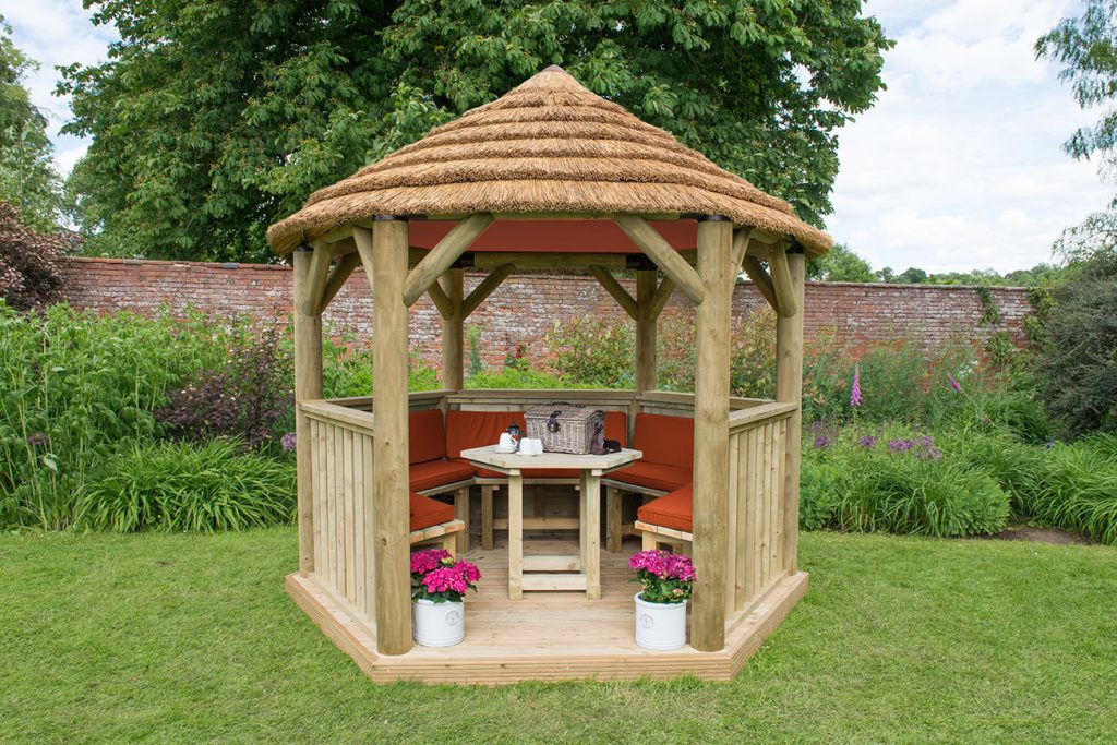 Table, Benches and Cushions for 3m Hexagonal Garden Gazebo - Terracotta