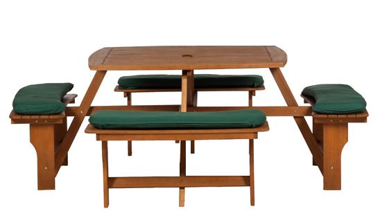 Amir Royalcraft Sacramento 8 Seater Hardwood Picnic Bench Set With Cushions - Picnic Table Seat Cushions