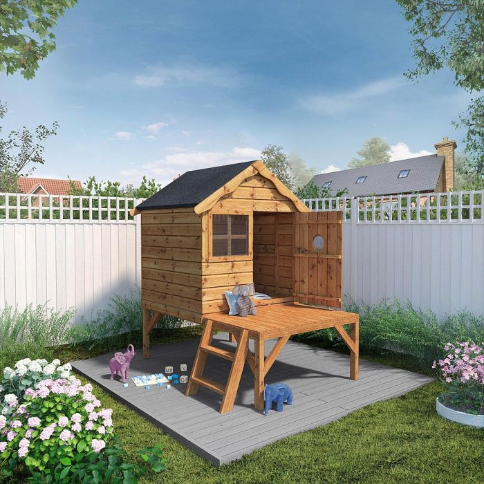 Raised wooden playhouse sales