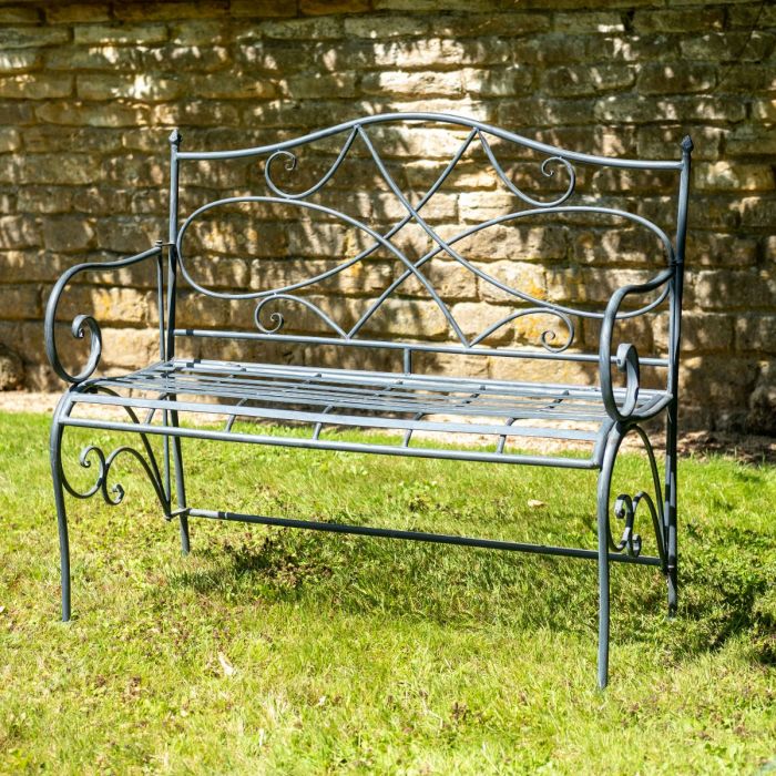 Grey metal garden bench store