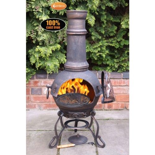 Includes Matching Rain Lid & Tigerbox Matches. Ideal for Outdoor Patio Heating Gardeco GRANADA112 Large Bronze Cast Iron Chiminea