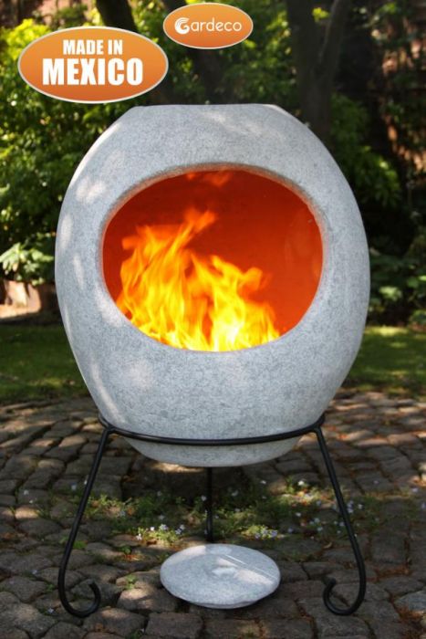 Buy Gardeco Ellipse Extra Large Mexican Clay Chiminea Matt Mottled Grey