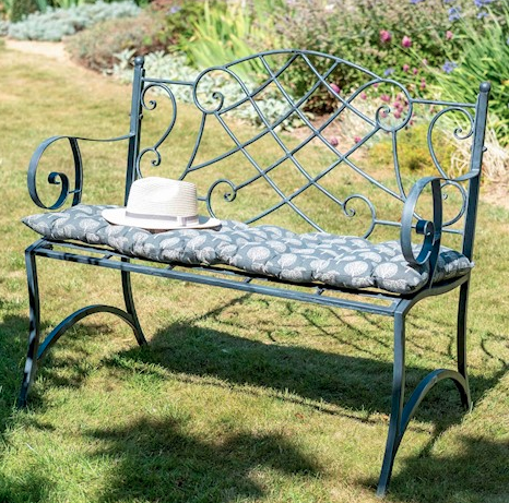 Metal garden bench with cushion top