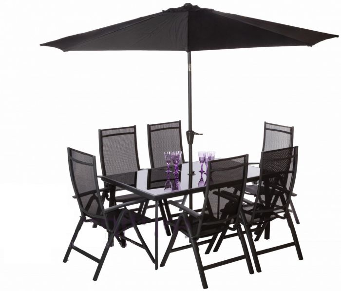 Sorrento 6 seater black rectangular deluxe recliner dining set deals