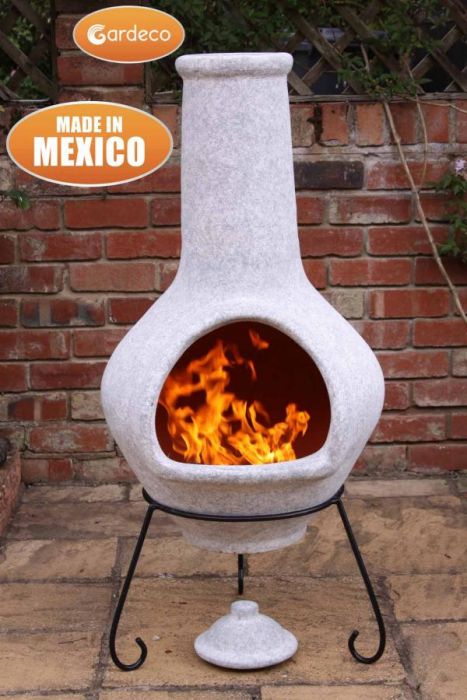 Buy Gardeco Tibor Jumbo Mexican Clay Chiminea Mottled Pale Grey