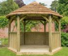 Forest 3.6m Hexagonal Wooden Thatched Roof Gazebo with Terracotta Roof Lining