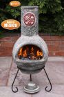 Gardeco Cruz Large Mexican Clay Chiminea Green with Red Motif