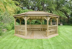 Forest 5.1m Premium Oval Timber Roof Gazebo with Benches