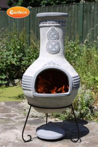 Gardeco Azteca Extra Large Mexican Clay Chiminea Grey