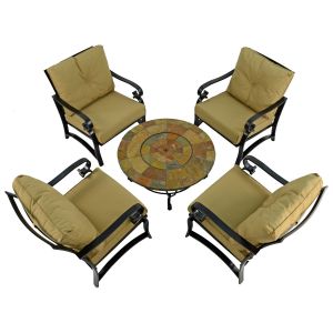 Bayfield 89cm Firepit Coffee Table with 4 Windsor Deluxe Lounge Chairs