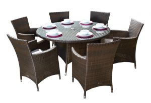 Royalcraft Cannes Mocha Brown Rattan 6 Seater Round Dining Set