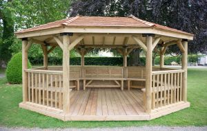 Forest 5.1m Premium Oval Cedar Roof Gazebo with Benches