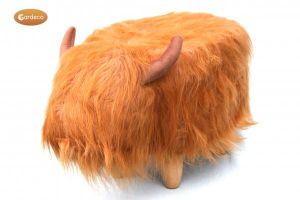 Gardeco Dillis The Brown Highland Cow Synthetic Fur Footstool