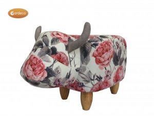 Gardeco Flora The Flower Patterned Cow Fabric Footstool