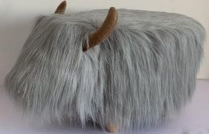 Gardeco Georgette The Grey Highland Cow Synthetic Fur Footstool