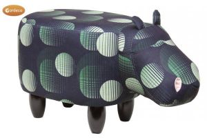 Gardeco Jasper The Black and Green Hippo Velvet Footstool