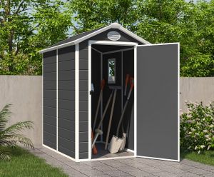 Jasmine Plastic Apex Shed Ash Grey with Foundation Kit 4x6