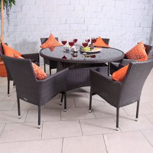 Royalcraft Malaga Rattan Round 6 Seater Fixed Stacking Dining Set