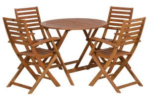 Manhattan Hardwood Round Folding Garden Table and 4 Manhattan Folding Armchairs