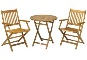 Royalcraft York Folding Hardwood Bistro Set with 2 Manhattan Armchairs