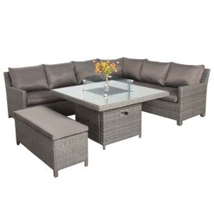 Royalcraft Paris Deluxe 120cm x 120cm Firepit Table Corner Sofa Set 