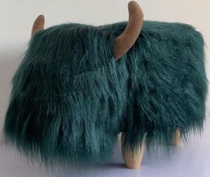 Gardeco Penelope The Dark Teal Highland Cow Synthetic Fur Footstool
