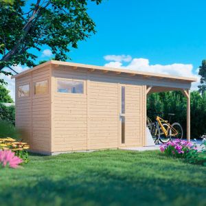 Rowlinson Bertilo Pentus 3 House Log Cabin Natural with Extension 5.8m x 2.7m 