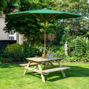 Rowlinson 4ft Picnic Table with Green Parasol and Base
