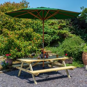 Rowlinson 6ft Picnic Bench with Green Parasol and Base
