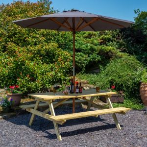 Rowlinson 6ft Picnic Bench with Grey Parasol and Base