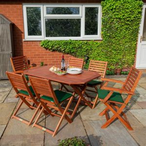 Rowlinson Plumley 7 Piece Hardwood Garden Furniture Set with Green Cushions