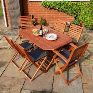 Rowlinson Plumley 7 Piece Hardwood Garden Furniture Set with Green Cushions