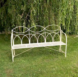 Ascalon Reeded 3-Seater Metal Bench Cream