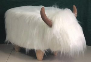 Gardeco Roxanna The White Highland Cow Synthetic Fur Footstool