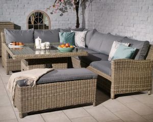 Royalcraft Wentworth Deluxe 120cm x 120cm Firepit Table Corner Sofa Set 