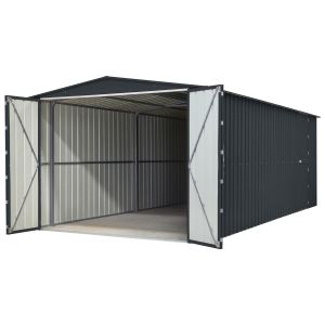 Globel Metal Utility Garage Bi-Fold Hinged Doors Anthracite Grey 10x15