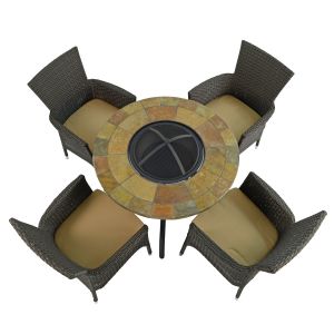 Bayfield 89cm Firepit Table with 4 Stockholm Black Chairs