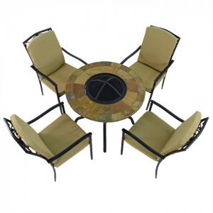 Bayfield 89cm Firepit Table with 4 Ascot Deluxe Chairs