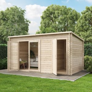 Store More Darton Pent Log Cabin Summerhouse with Side Store Pressure Treated 14x8