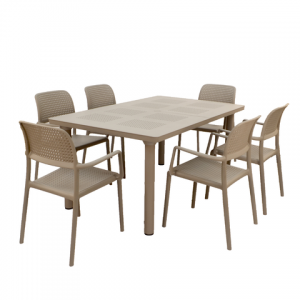 Libeccio Turtle Dove Table with 6 Bora Chairs