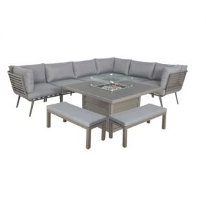 Royalcraft Mayfair 120cm x 120cm Firepit Table 8-Seater Corner Lounging Set 