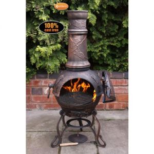 Gardeco Toledo Large Grapes Cast Iron Chiminea with BBQ Grill