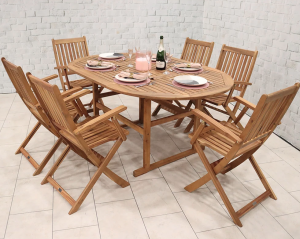 Royalcraft Turnbury Extension Table & 6 Manhattan Folding Armchairs