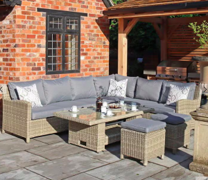 Royalcraft Wentworth Deluxe Modular Rattan Sofa Dining Set with Adjustable Table