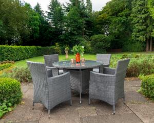 Royalcraft Paris Grey Rattan 4 Seater Round Carver Dining Set