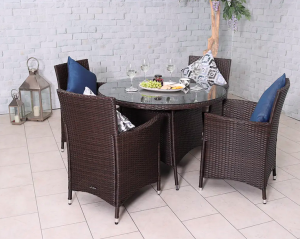  Royalcraft Cannes Mocha Brown Rattan 4 Seater Dining Set