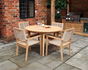 Royalcraft Roma 4 Seater Dining Set with Rope Stacking Chairs Acacia Hardwood