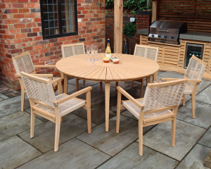 Royalcraft Roma 6 Seater Dining Set with Rope Stacking Chairs Acacia Hardwood