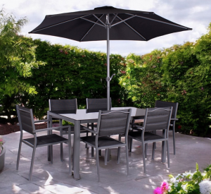 Royalcraft Sorrento 6 Seater Rectangular Black Dining Set with Parasol